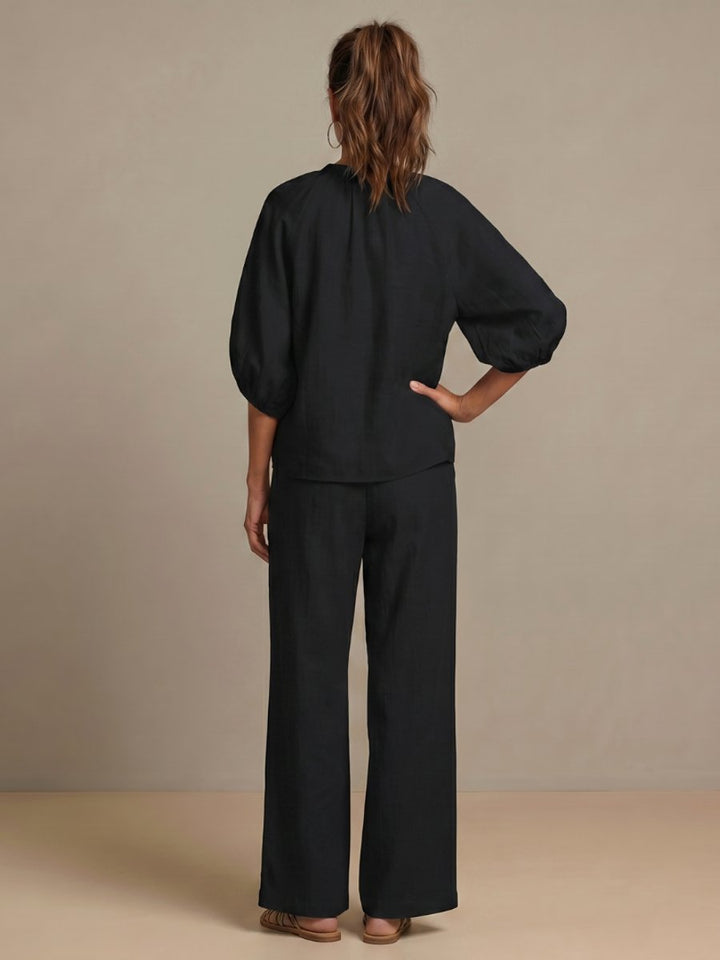 Women's Everyday Relaxed Zip-Front Blouson Top Wide-Leg Trouser Set