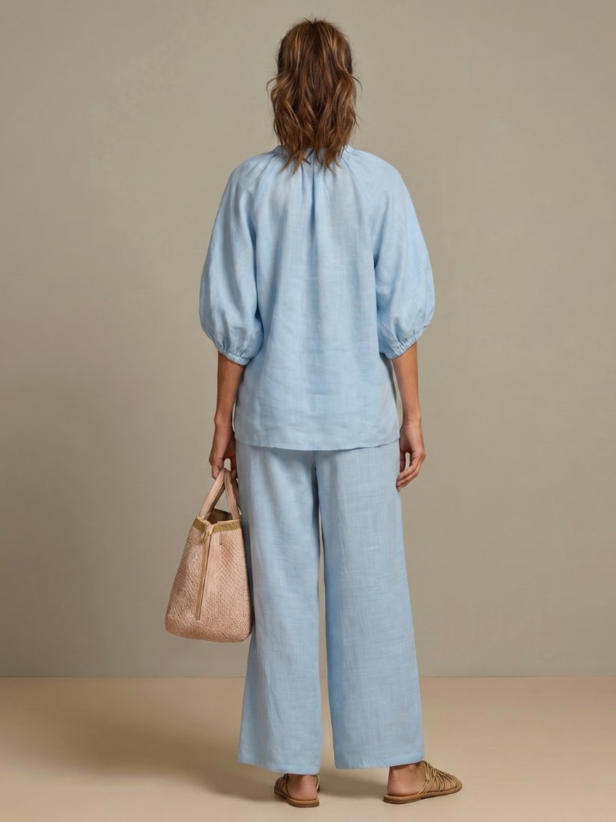 Women's Everyday Relaxed Zip-Front Blouson Top Wide-Leg Trouser Set