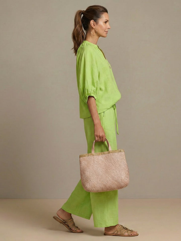 Women's Everyday Relaxed Zip-Front Blouson Top Wide-Leg Trouser Set