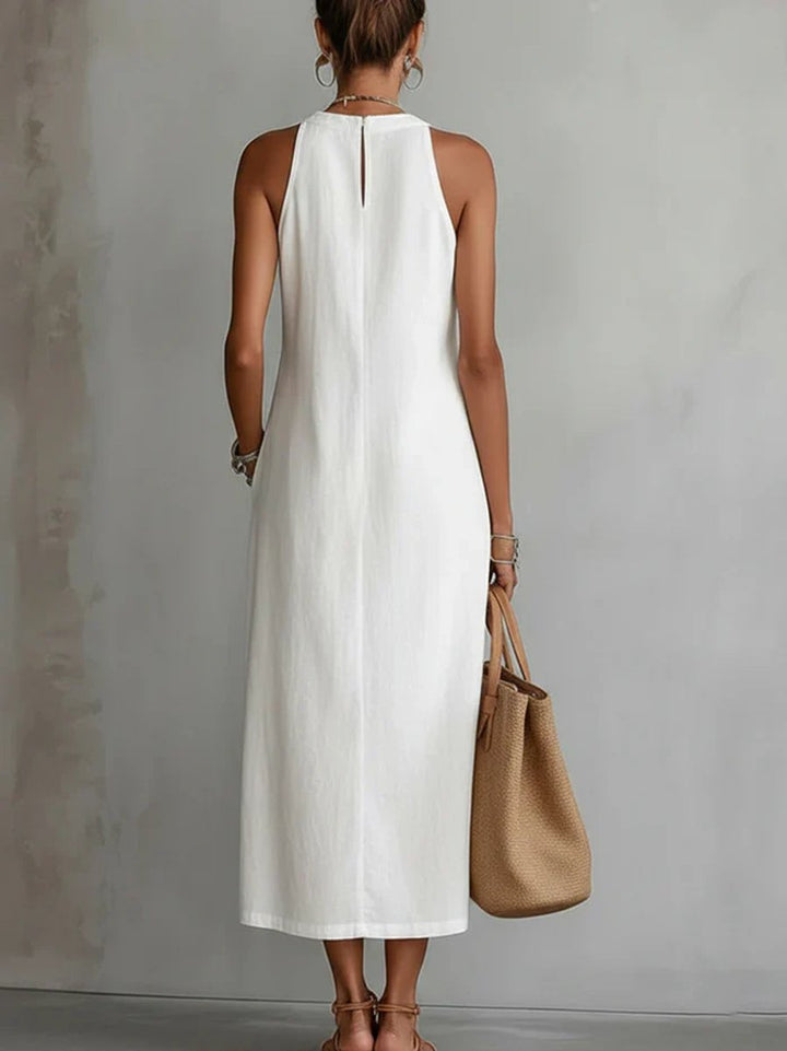 Women's Everyday Sleeveless Lace-Insert Side-Slit Midi Dress