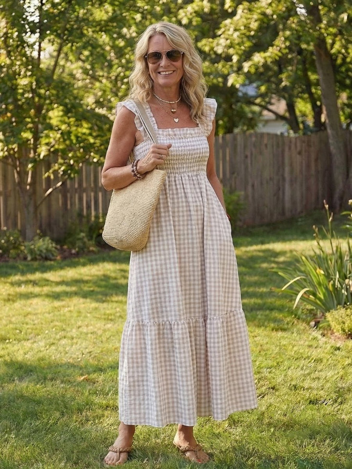 Women's Everyday Smocked Gingham Flutter Sleeve Maxi Dress