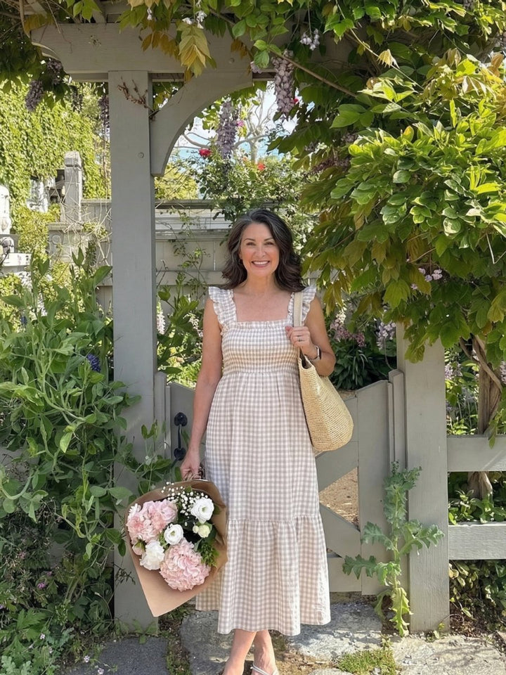 Women's Everyday Smocked Gingham Flutter Sleeve Maxi Dress