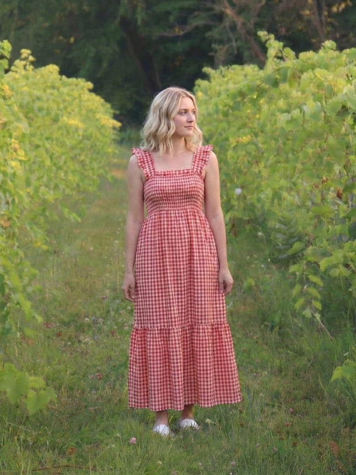 Women's Everyday Smocked Gingham Flutter Sleeve Maxi Dress