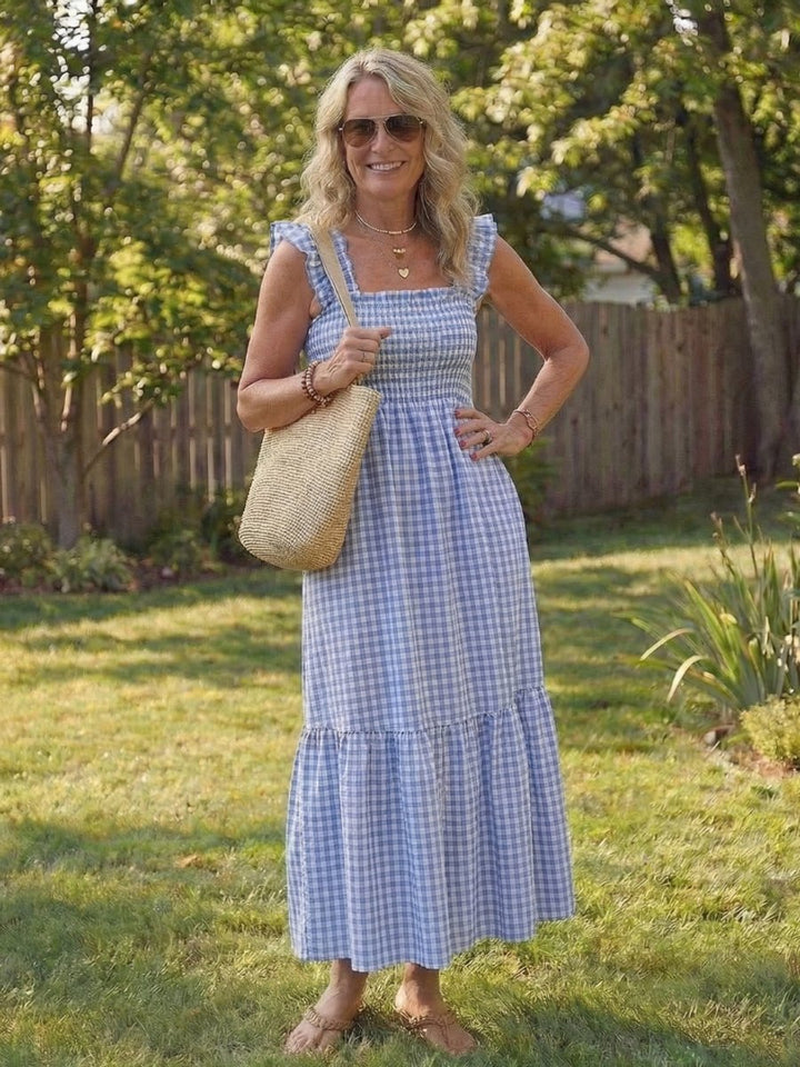 Women's Everyday Smocked Gingham Flutter Sleeve Maxi Dress