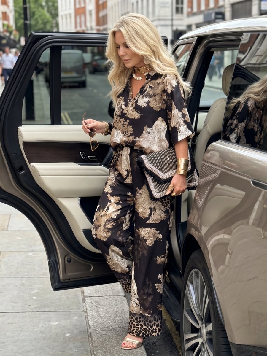 Women's Everyday Wide-Leg Printed Wrap Two-Piece Trouser Set