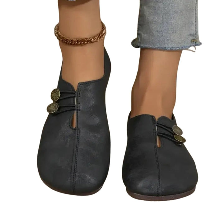 Women's Faux Leather Button-Detail Flat Loafers