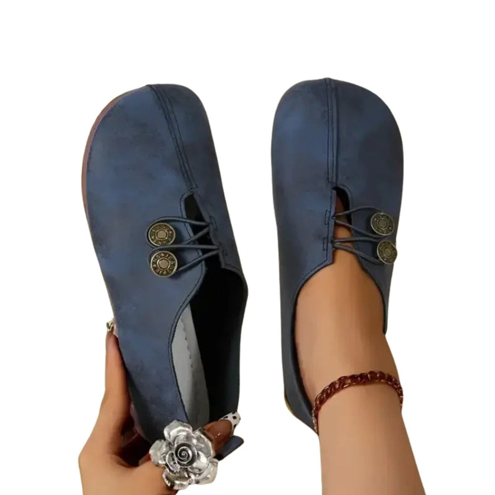 Women's Faux Leather Button-Detail Flat Loafers