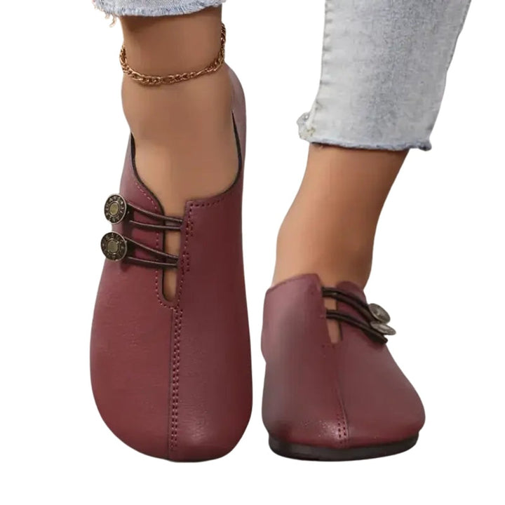 Women's Faux Leather Button-Detail Flat Loafers