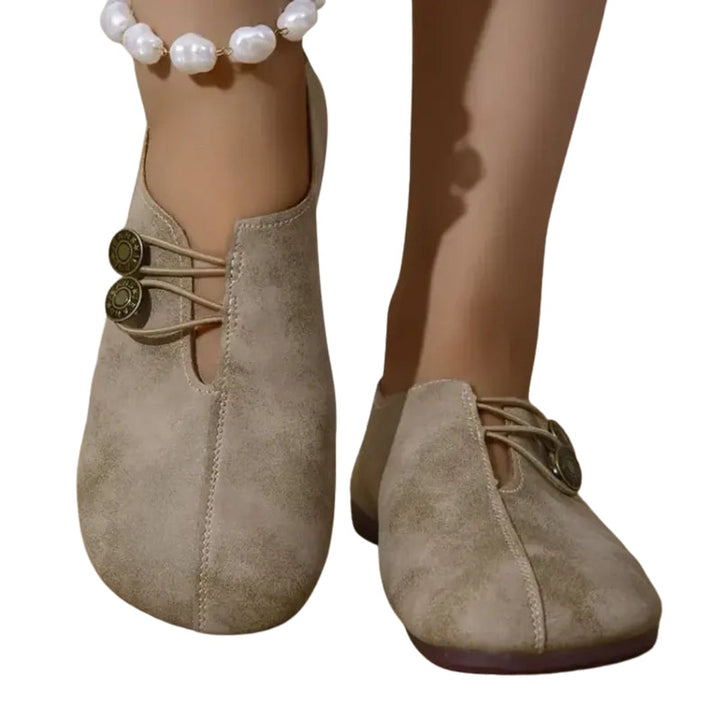 Women's Faux Leather Button-Detail Flat Loafers