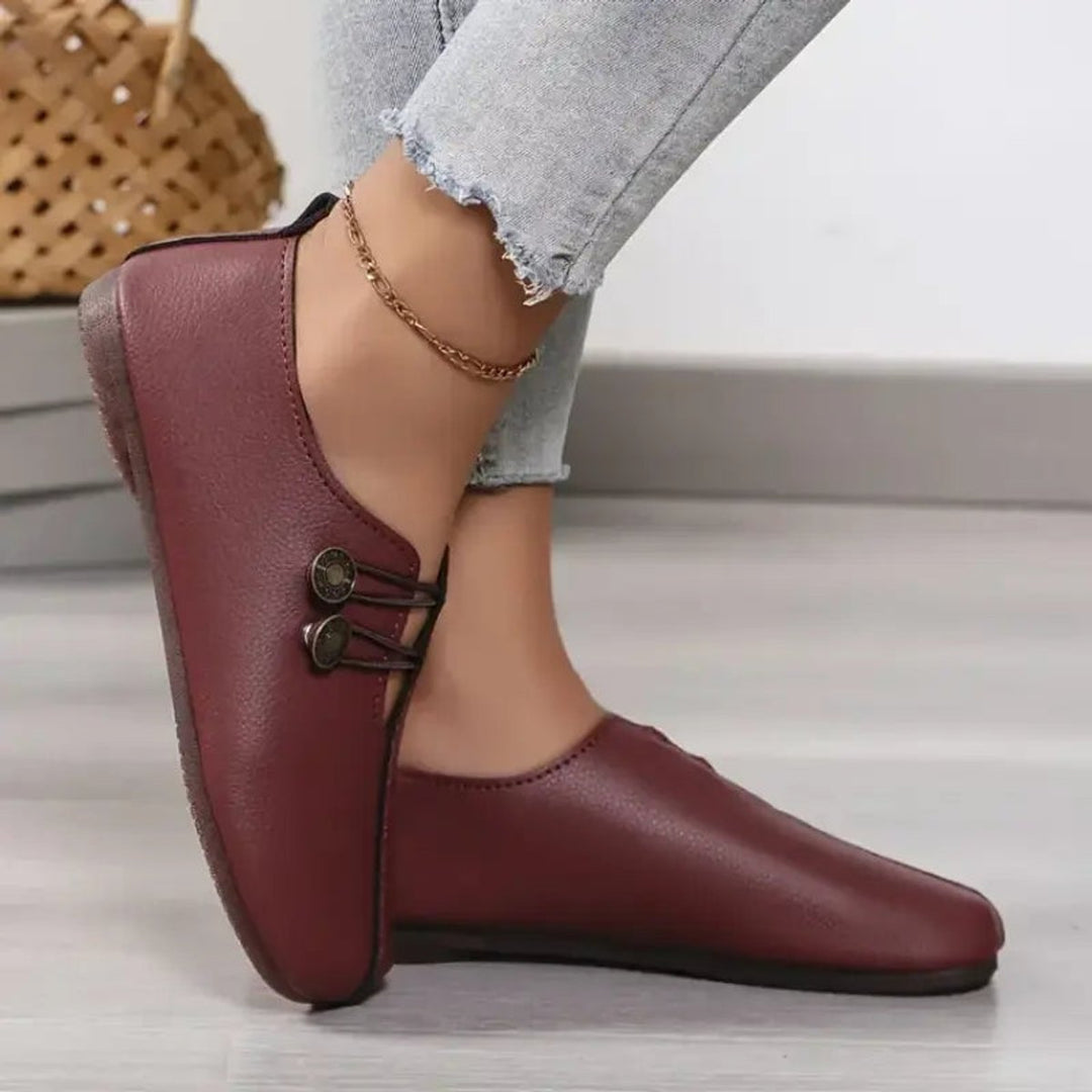Women's Faux Leather Button-Detail Flat Loafers