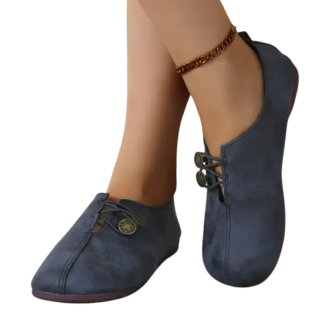 Women's Faux Leather Button-Detail Flat Loafers