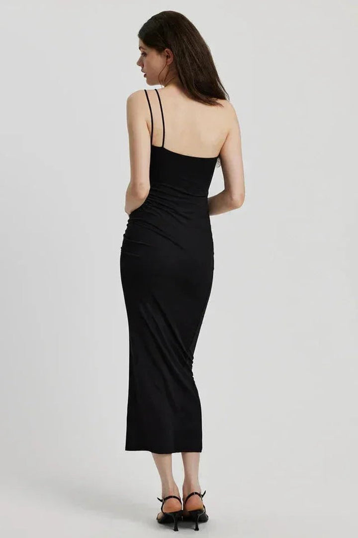 Women's Fitted Asymmetric Halter Neck Christmas Party Midi Dress Floral Detail
