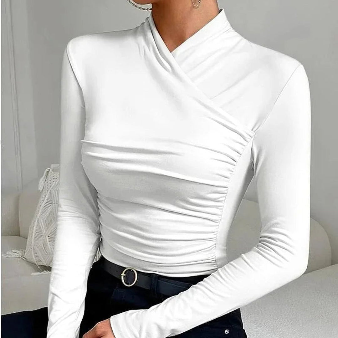 Women's Fitted Asymmetric Roll-Neck Long-Sleeve Blouse