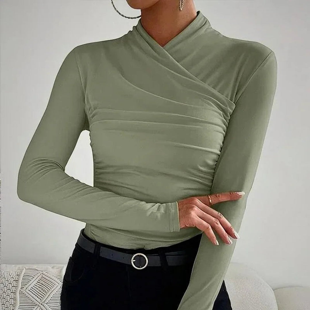 Women's Fitted Asymmetric Roll-Neck Long-Sleeve Blouse
