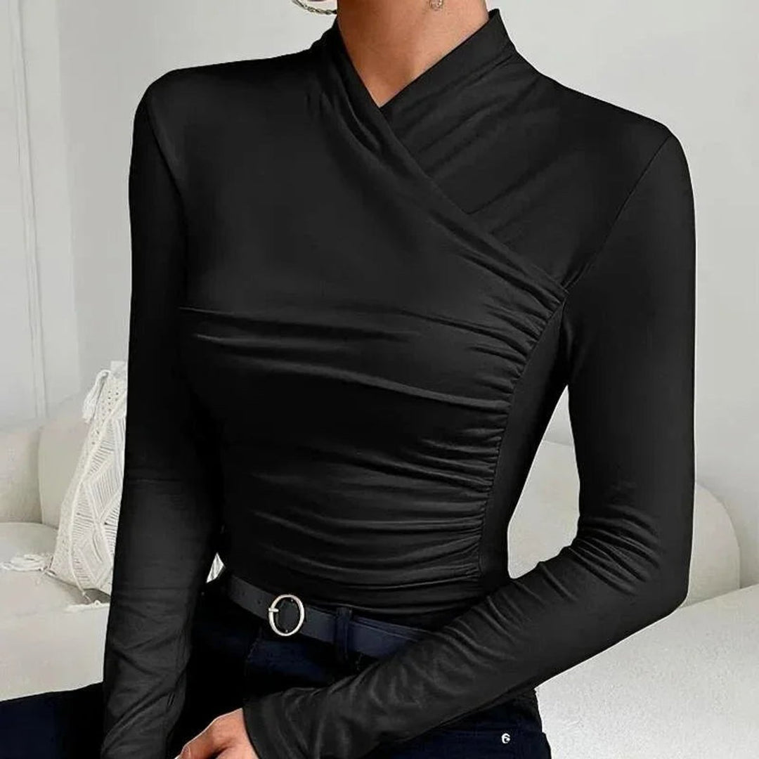 Women's Fitted Asymmetric Roll-Neck Long-Sleeve Blouse