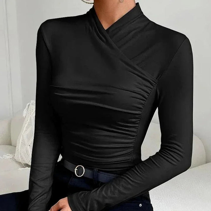 Women's Fitted Asymmetric Roll-Neck Long-Sleeve Blouse