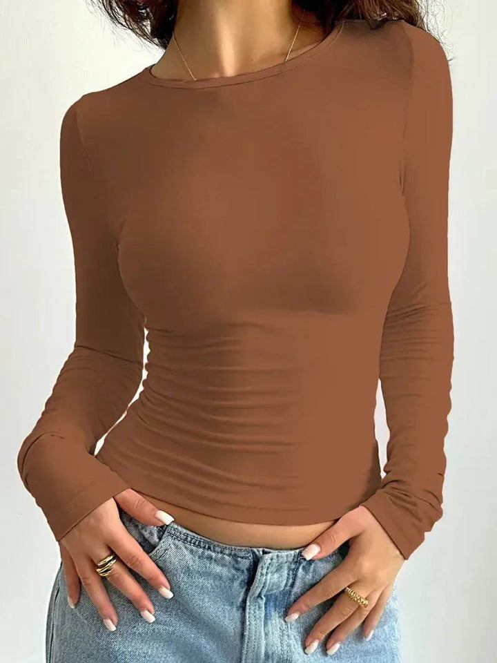 Women's Fitted Crew Neck Long-Sleeve Top
