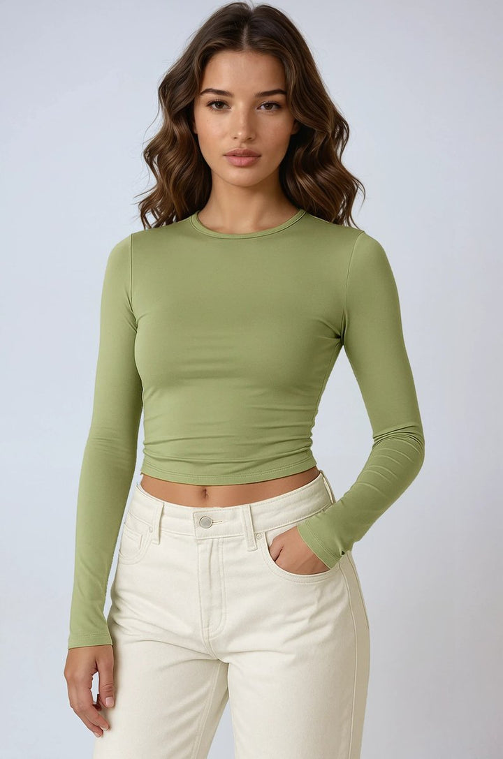 Women's Fitted Long-Sleeve Stretch Crop Top