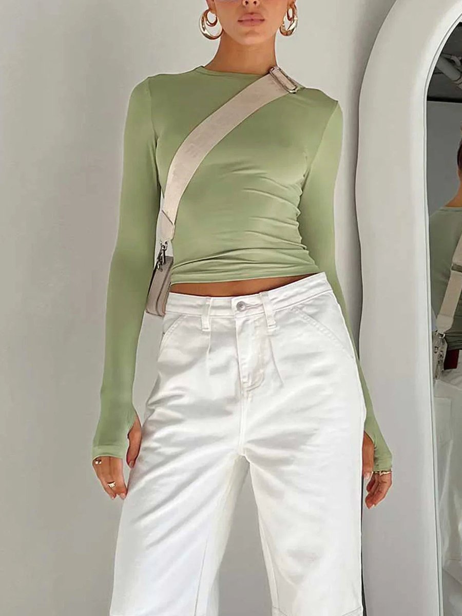 Women's Fitted Long-Sleeve Stretch Crop Top