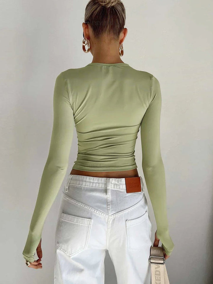 Women's Fitted Long-Sleeve Stretch Crop Top