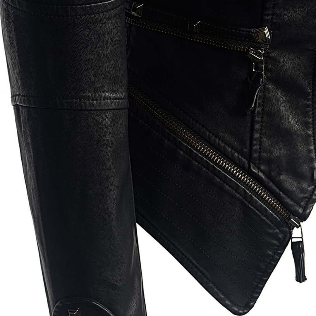 Women's Fitted Studded Faux Leather Biker Jacket Coat