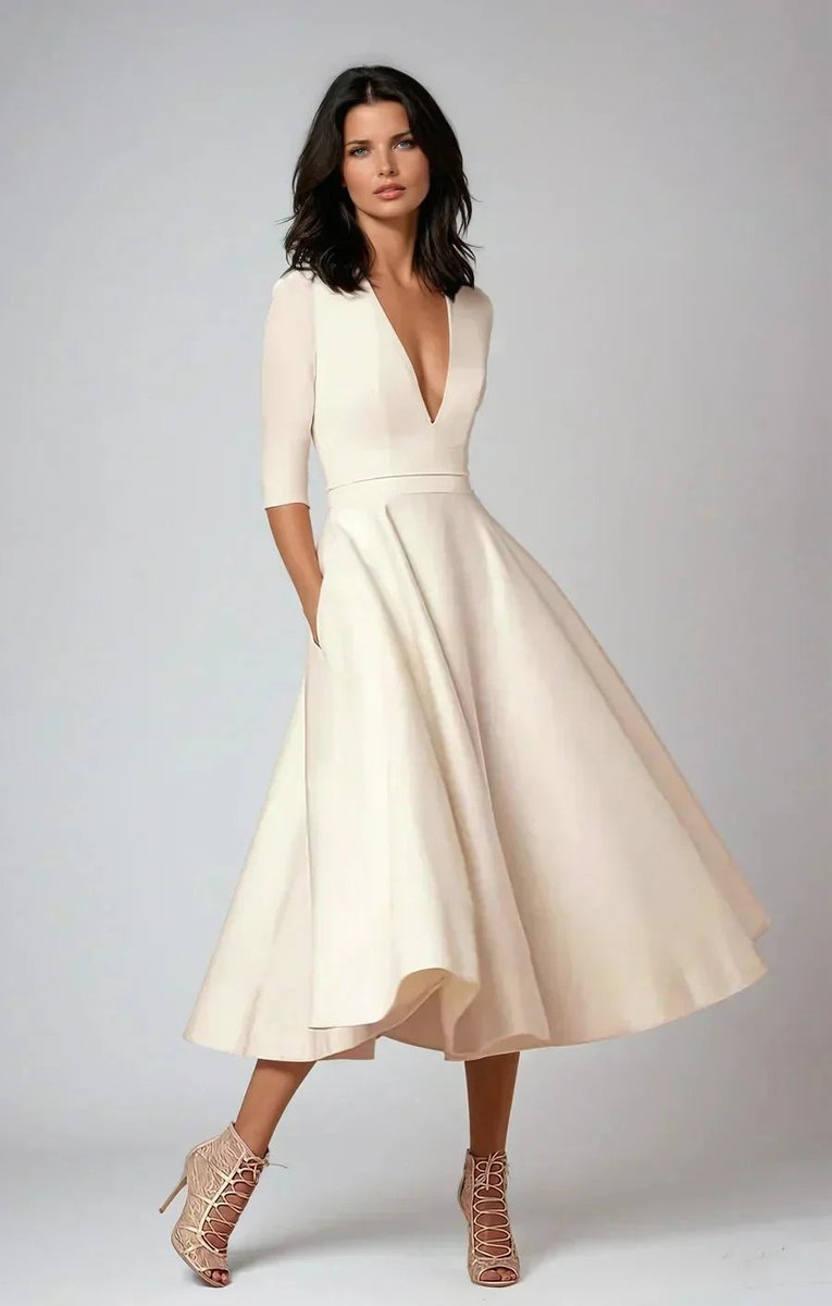 Women's Flared V-Neck Midi Christmas Party Everyday Day Dress Pockets