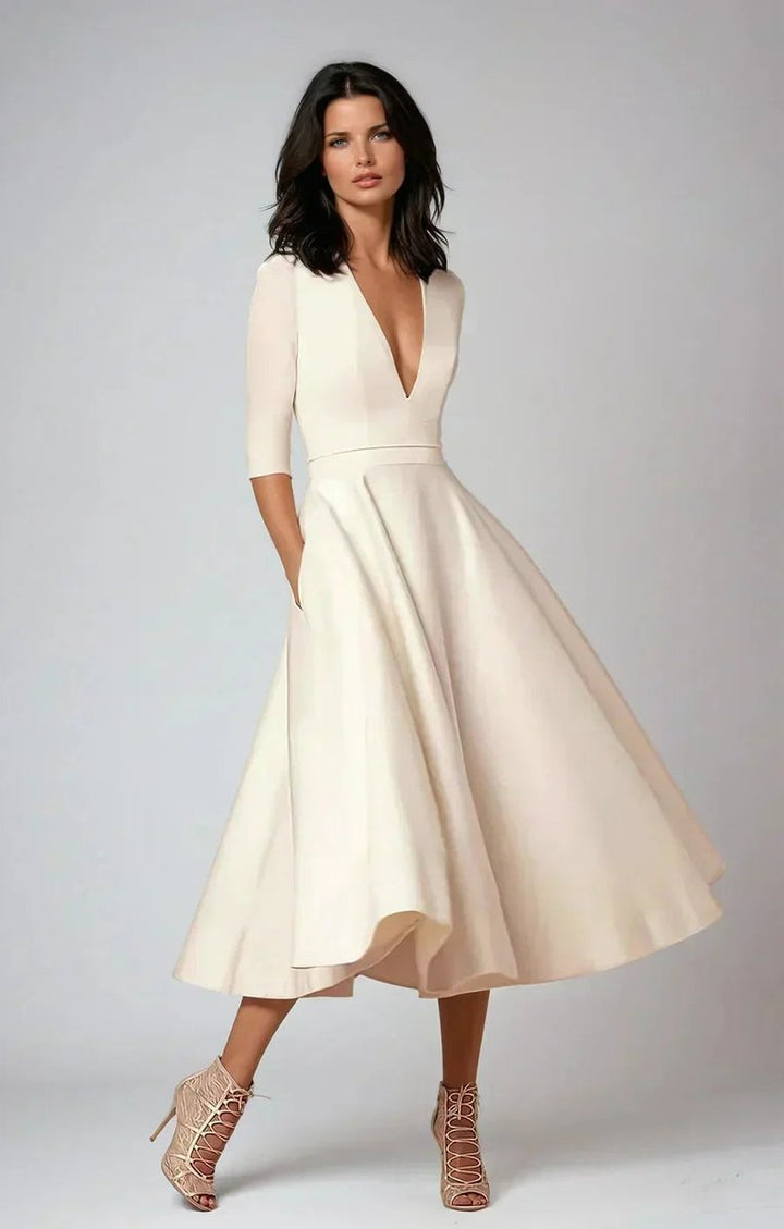 Women's Flared V-Neck Midi Christmas Party Everyday Day Dress Pockets