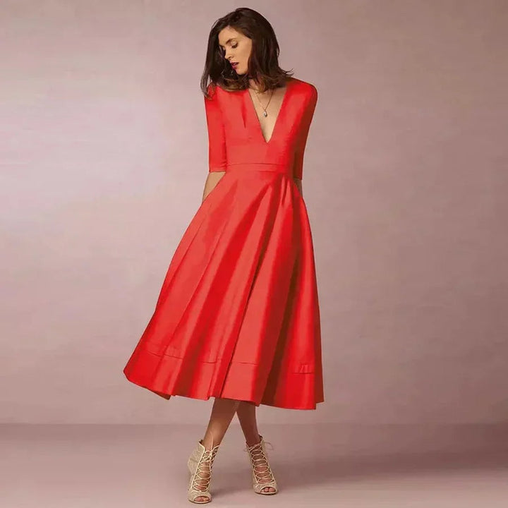 Women's Flared V-Neck Midi Christmas Party Everyday Day Dress Pockets