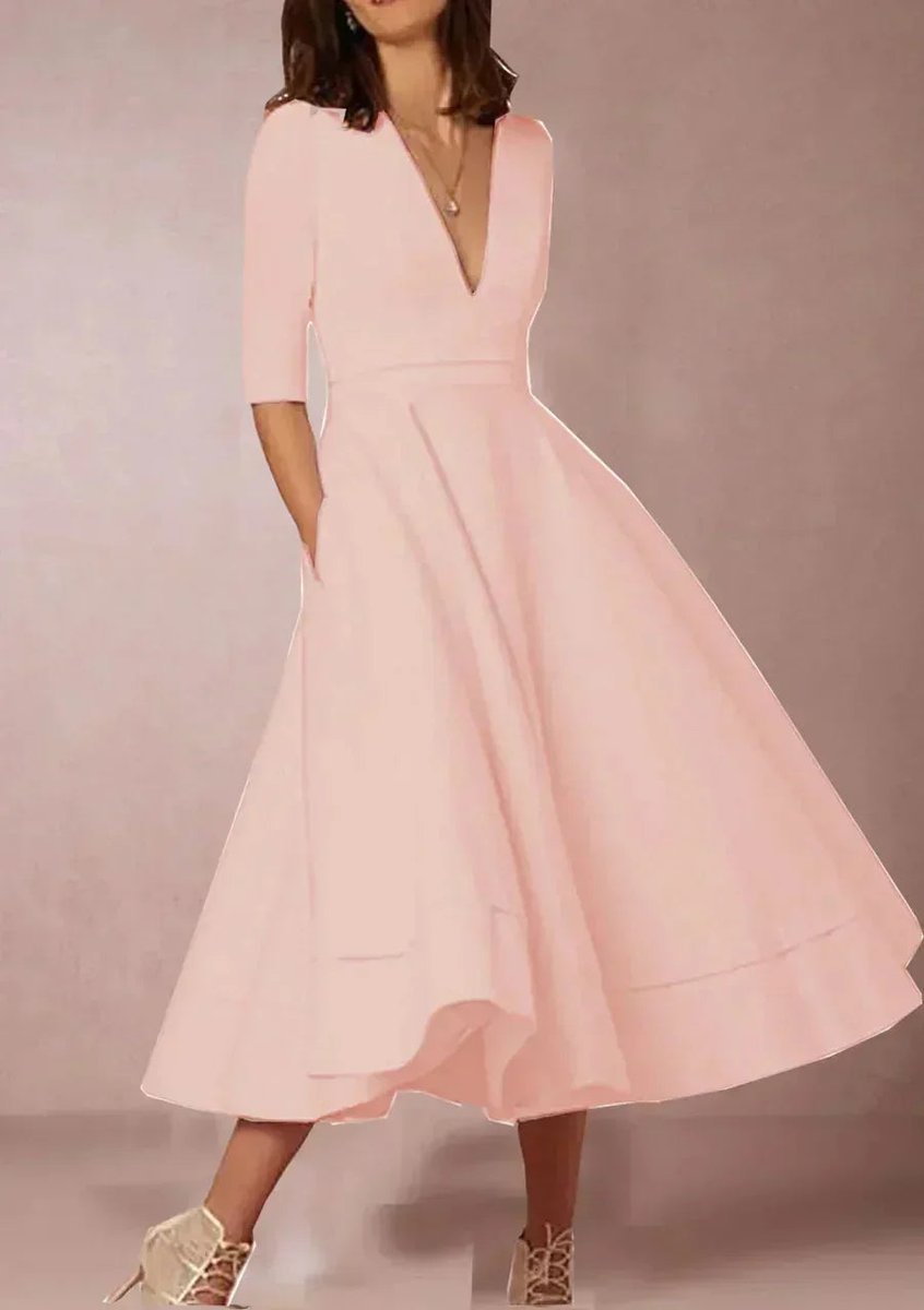 Women's Flared V-Neck Midi Christmas Party Everyday Day Dress Pockets