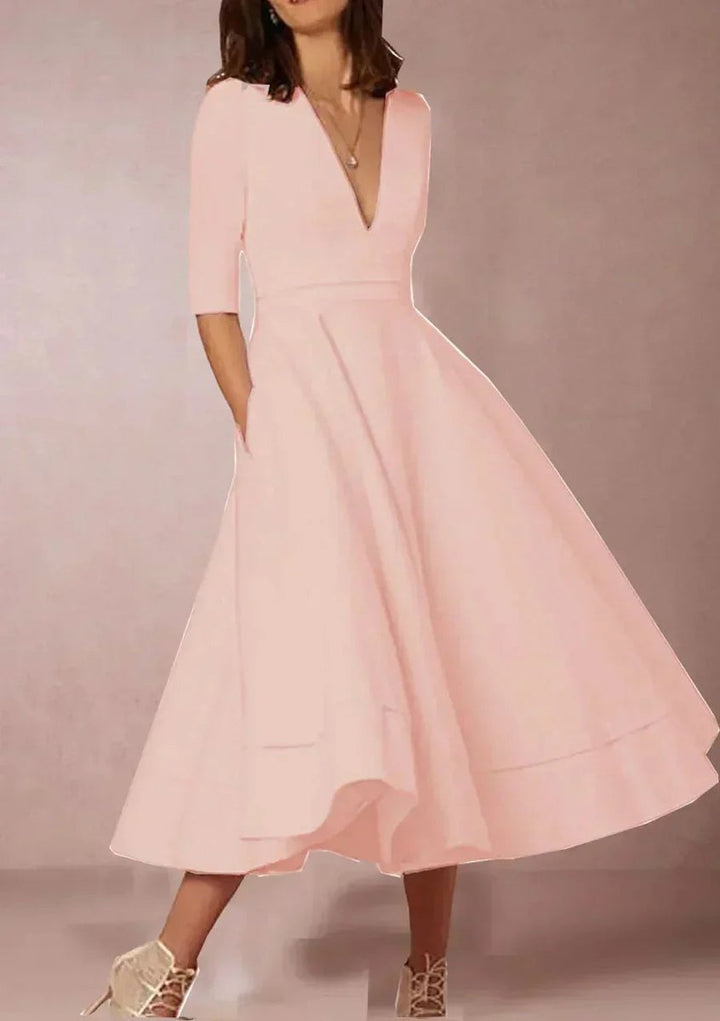 Women's Flared V-Neck Midi Christmas Party Everyday Day Dress Pockets