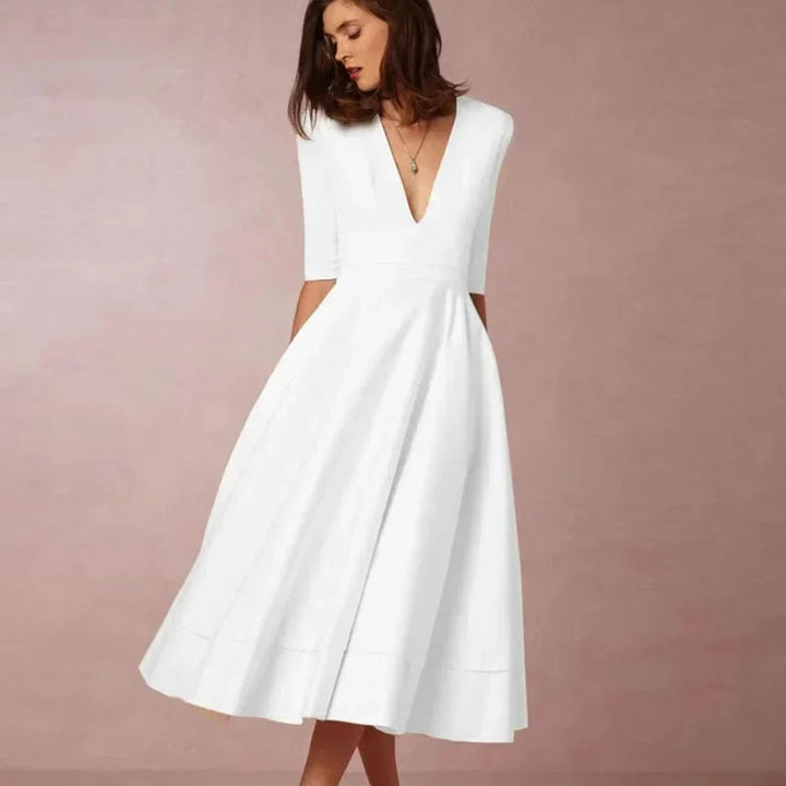 Women's Flared V-Neck Midi Christmas Party Everyday Day Dress Pockets