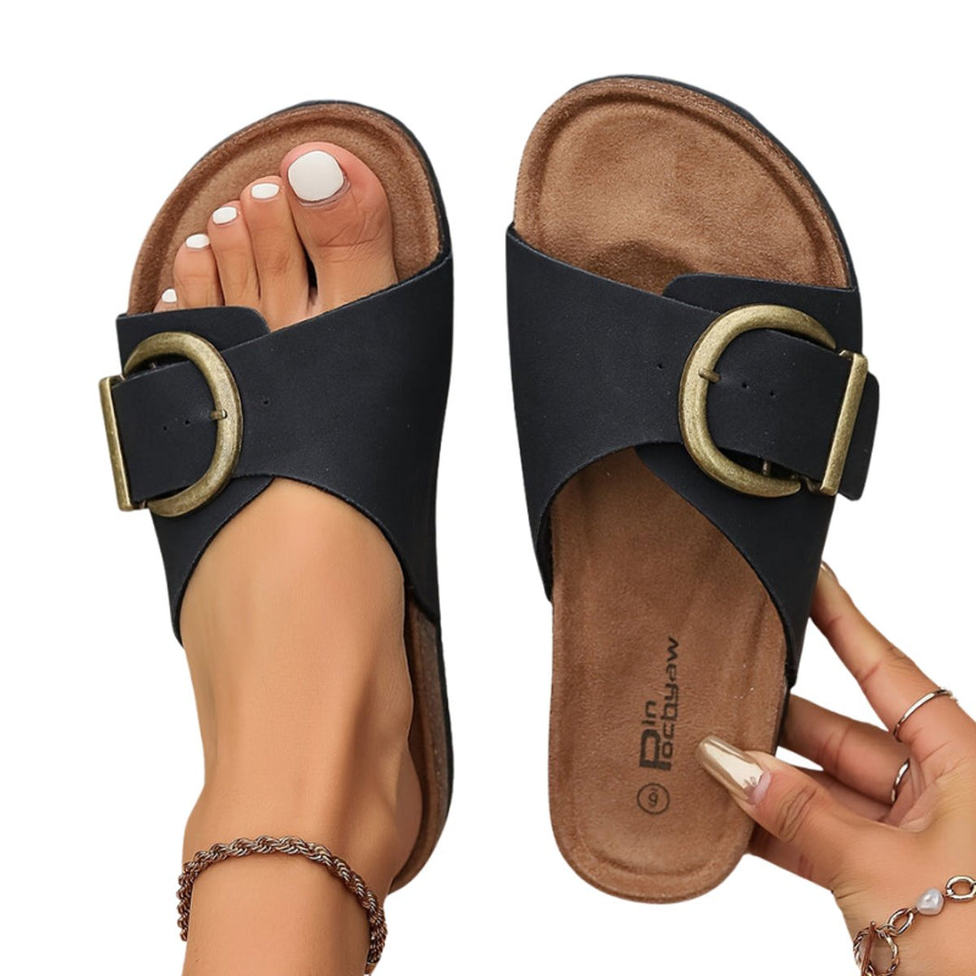 Women's Flat Buckle-Strap Slip-On Casual Sandal Slippers