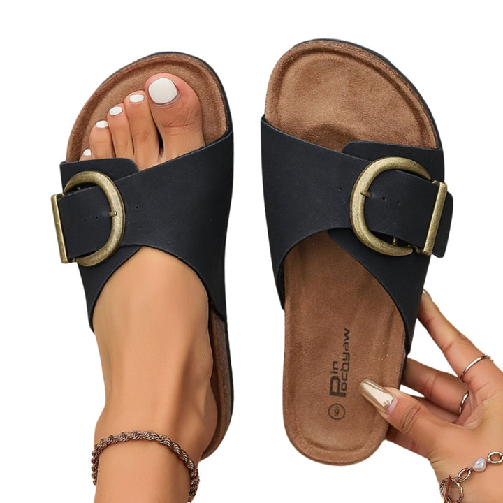Women's Flat Buckle-Strap Slip-On Casual Sandal Slippers