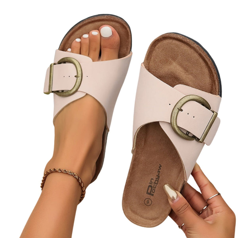 Women's Flat Buckle-Strap Slip-On Casual Sandal Slippers