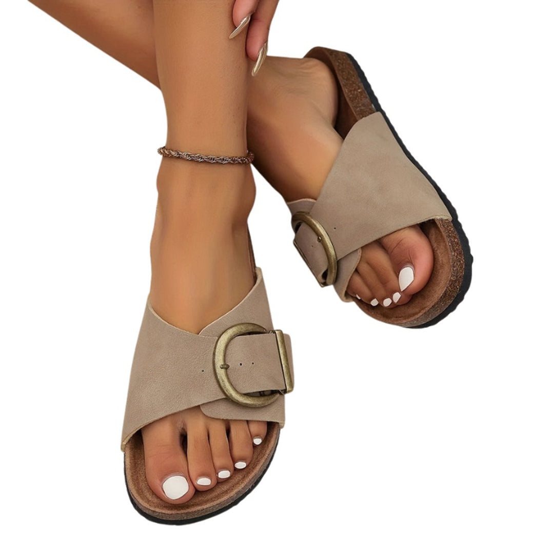 Women's Flat Buckle-Strap Slip-On Casual Sandal Slippers