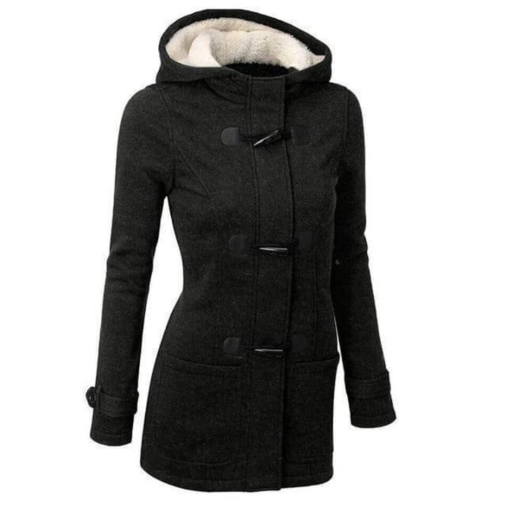 Women's Fleece-Lined Hooded Toggle Wool Coat