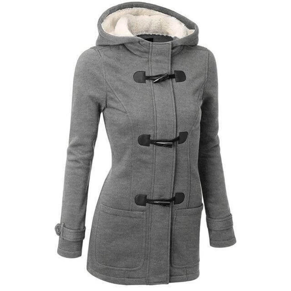 Women's Fleece-Lined Hooded Toggle Wool Coat