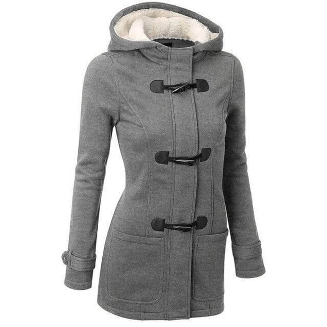Women's Fleece-Lined Hooded Toggle Wool Coat