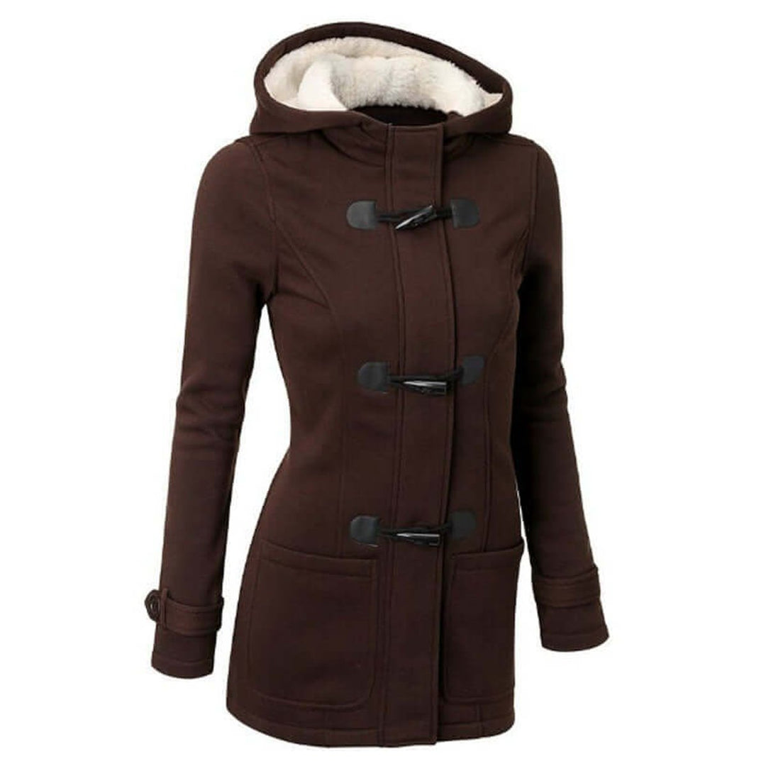 Women's Fleece-Lined Hooded Toggle Wool Coat