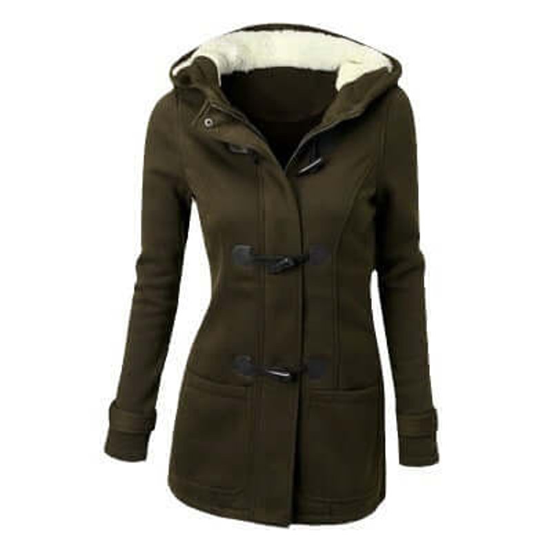 Women's Fleece-Lined Hooded Toggle Wool Coat
