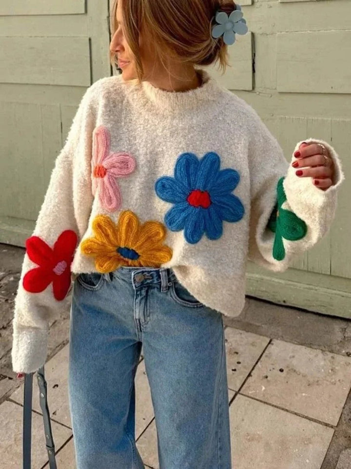 Women's Floral Appliqué Oversized Knitted Jumper
