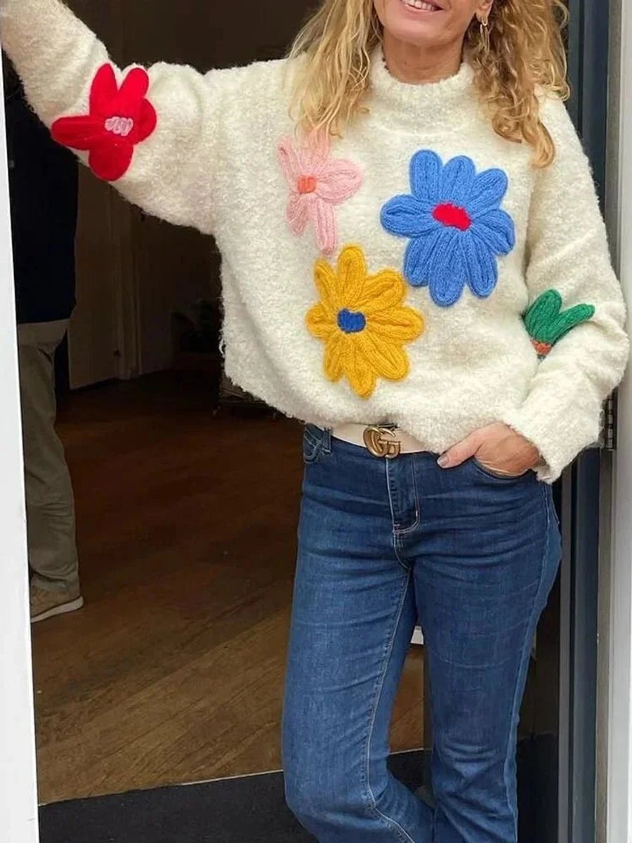 Women's Floral Appliqué Oversized Knitted Jumper