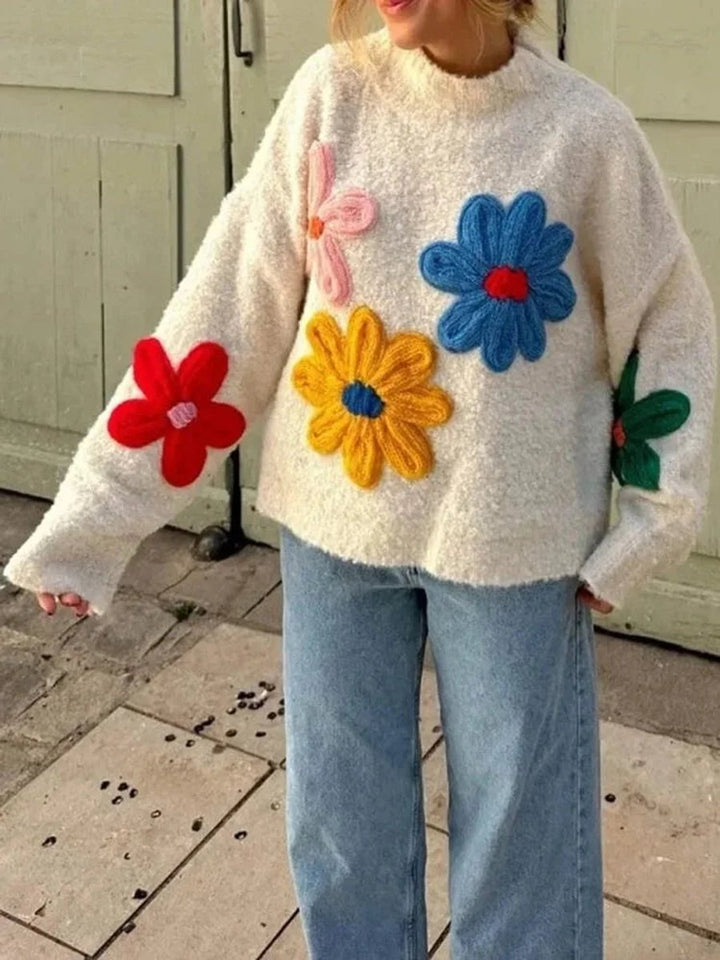 Women's Floral Appliqué Oversized Knitted Jumper