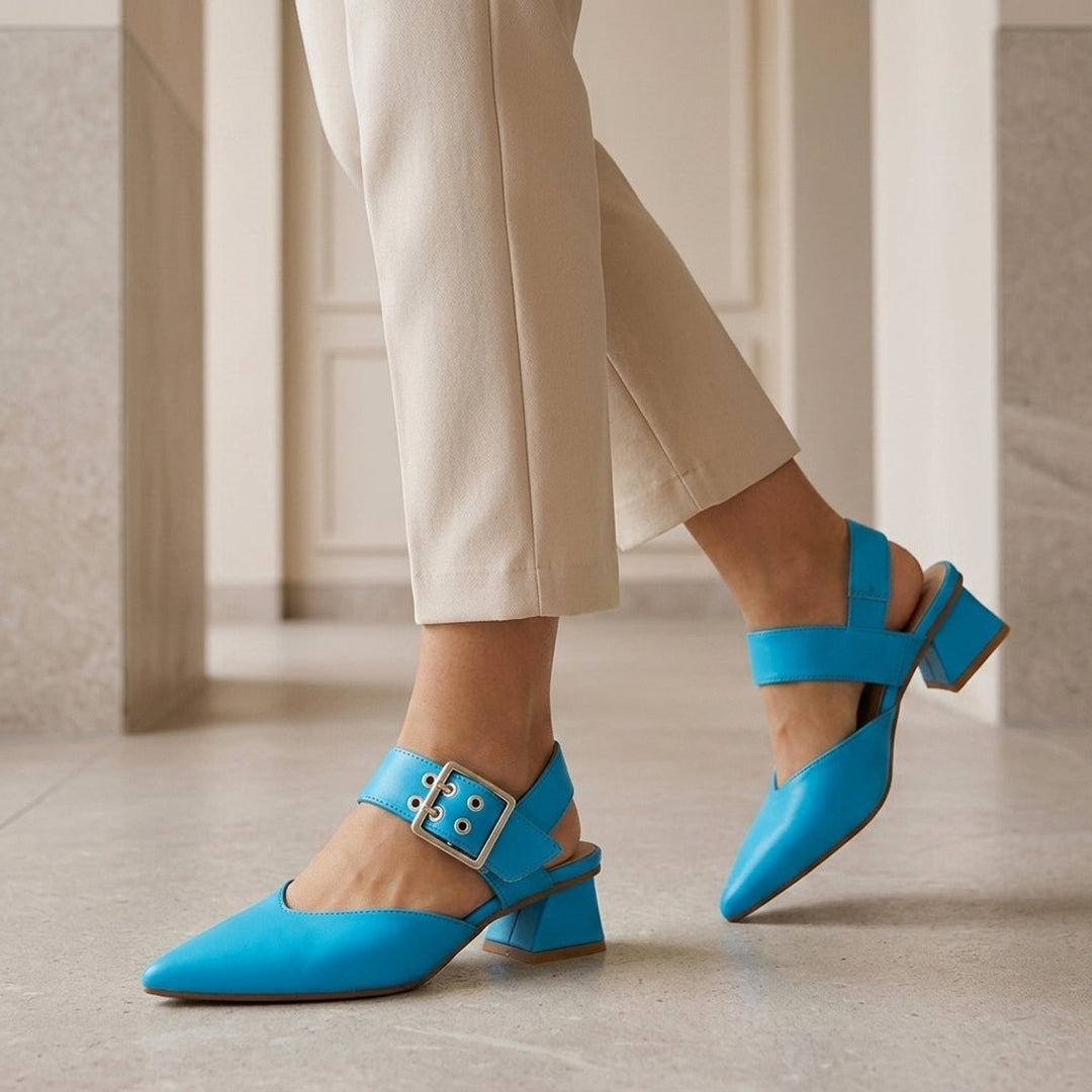Women's Floral Block-Heel Slingback Pointed-Toe Heels