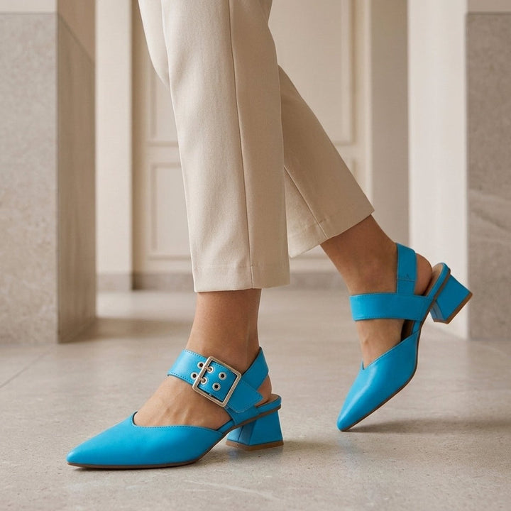 Women's Floral Block-Heel Slingback Pointed-Toe Heels