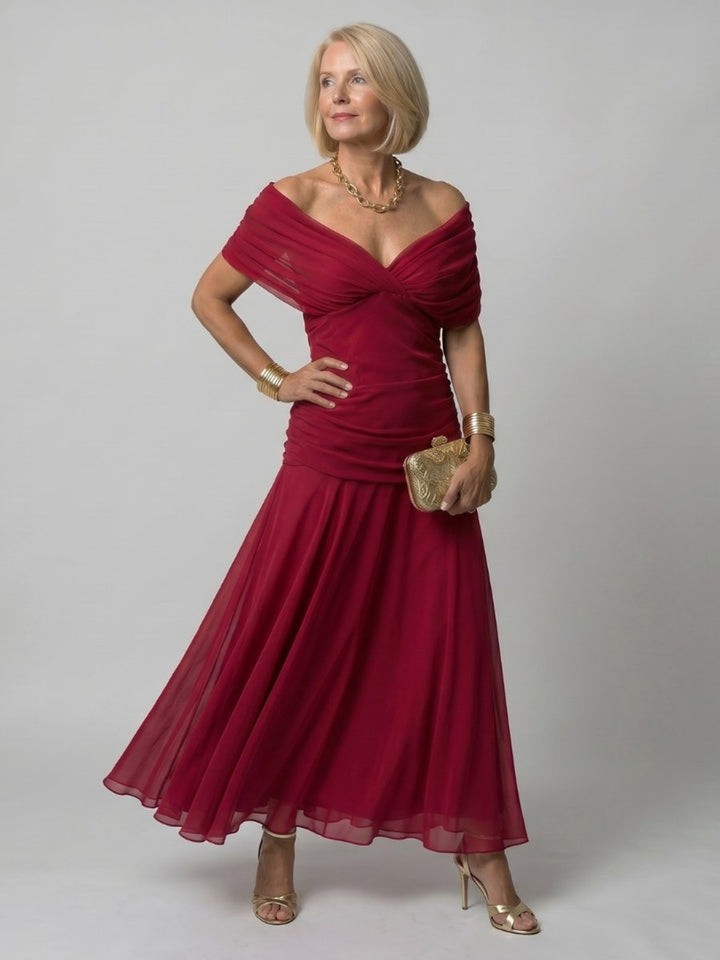 Women's Floral Chiffon Everyday Party Dress Draped V-Neck Midi
