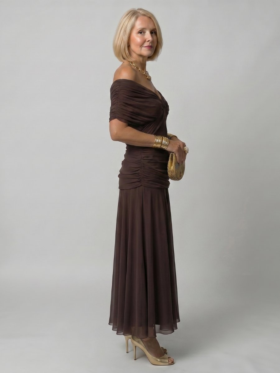 Women's Floral Chiffon Everyday Party Dress Draped V-Neck Midi