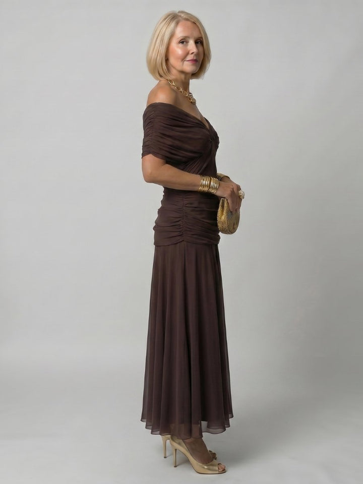 Women's Floral Chiffon Everyday Party Dress Draped V-Neck Midi