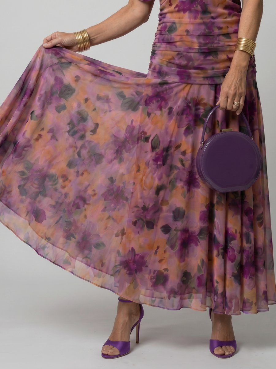 Women's Floral Chiffon Everyday Party Dress Draped V-Neck Midi