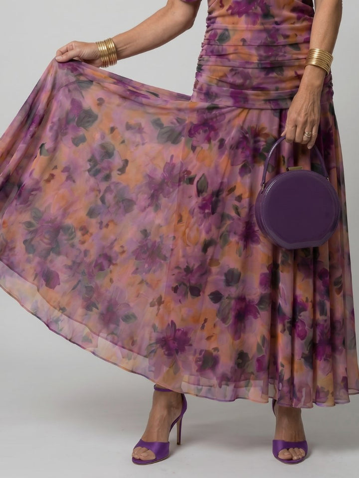 Women's Floral Chiffon Everyday Party Dress Draped V-Neck Midi